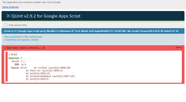 Broken QUnit tests in Apps Script