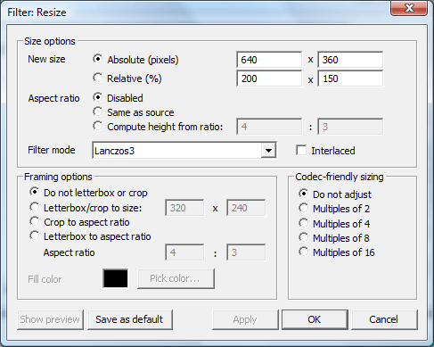 Virtual Dub Resize Settings My Resize Settings