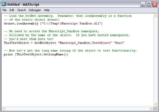 Call from Maxscript. Call code from Maxscript.